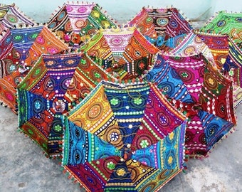 Handwork umbrella with Thread Embroidery, Patch Work indian parasol ,decorative cotton sun umbrella ,mirror work ,wedding umbrella 5pcs lot