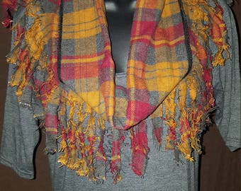 Cranberry and Mustard Plaid Infinity Scarf