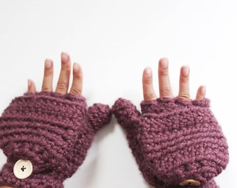 Wool convertible mittens, Womens crochet gloves, - The CERYS - Glittens, Gloves with half fingers, Winter gloves