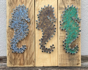 Seahorse String Art, beach, seaside, home decor.