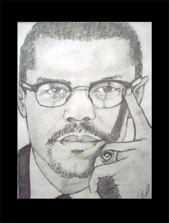 MALCOLM X Print African American Art Portrait Pencil Drawing