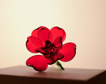 Large Hand Blown Glass Long Stemmed Rose
