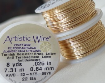 Artistic Wire tarnish-resistant brass beading wire, 22 gauge, 8 yards, .64mm thick