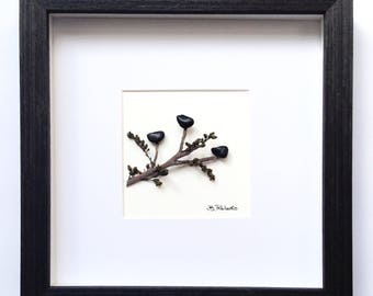 Birds on a Branch Pebble Art in Shadowbox