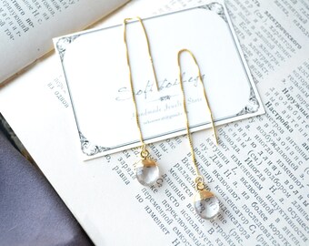 Clear Quartz Crystal with s925 Sterling Silver GP Ear Threaders