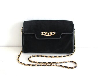vintage BLACK SUEDE chain strap purse.