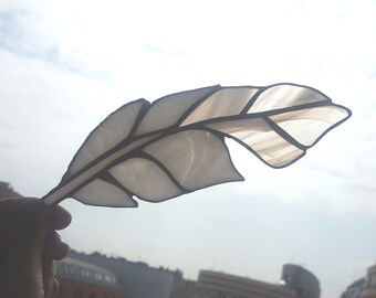 White stained glass feather suncatcher