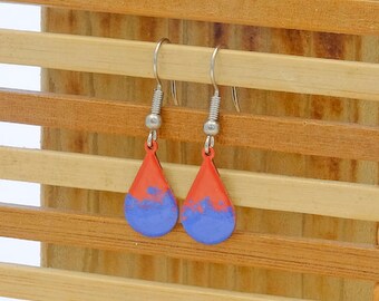 red & blue small teardrop enamel earrings