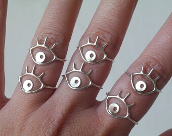 Eye ring sterling silver ring eyelashes minimal ring handmade ring stacking ring evil eye jewelry boho ring eye jewelry - amejewels