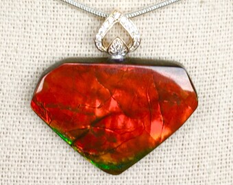 Ammolite Pendant, Bright Red