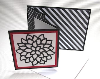 Blank flower card handmade stamped fancy-fold double fun black red paper greeting party supplies paper goods