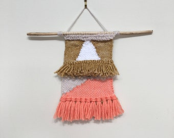 WHITE TRIANGLE SMALL Woven wall hanging, weaving, textile art, fibre art, home decor, tapestry, wall art