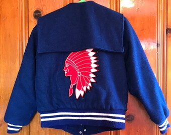 Vintage Mecca letterman jacket with Native American patch