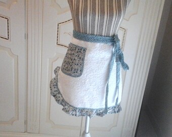 Half white Terry apron with fantasy in turquoise