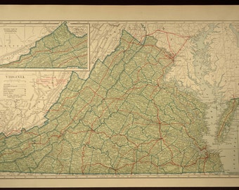 Virginia Map LARGE Virginia Road Map Highway Wall Art Decor