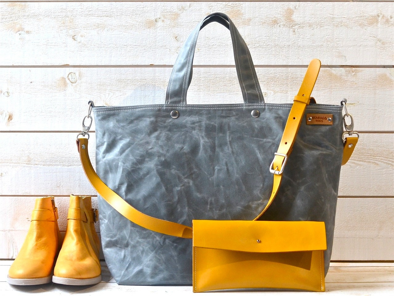 Waxed canvas tote / Carry all Leather bag Diaper bag