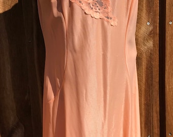 Orange Nylon Full Slip with Lace Detail