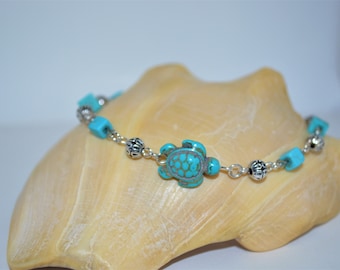 Ankle Bracelet Turquoise Sea Turtle, Turtle Anklet, Turquoise Sea Turtle Anklet, Sea Turtle Anklet, Sea Turtle Foot Jewelry, Sea Turtle Bead