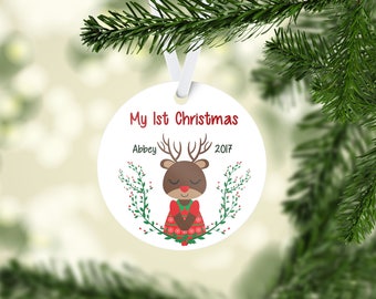 Personalized 1st Christmas Ornament - Girl Deer