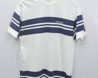 COURREGES Shirt Vintage 90's Courreges Paris Spell Out Stripe Tee T Shirt Size M