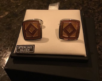 David Donahue Sterling Silver Square Gold and Burnt Orange original 330.00