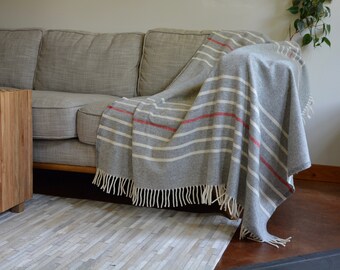 100% Wool Cannon River by Faribault Mill Blanket | Grey Wool Blanket with Stripes | Handcrafted Faribault Woolen Mills Pure Wool Blanket