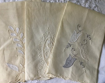 Vintage Towel, Vintage Tea Towel, Set of Three Tea Towels, Yellow