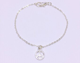 Silver Plated Peace Sign Charm Bracelet