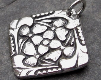 Silver Charm, Fine Silver Charm, Silver Pendant, Bracelet Charm, Necklace Pendant, PMC Focal Pendant with Sterling Silver Jump Ring