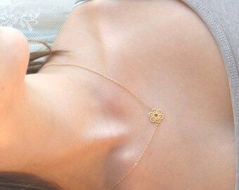 gold necklace, gold flower necklace, delicate necklace, simple gold necklace, tiny necklace, delicate jewelry,mothers day necklace,gift-A521