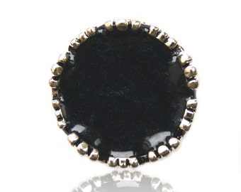 Pearly black handpainted ring, black hand-painted ring, black resin ring, Pearly black ring