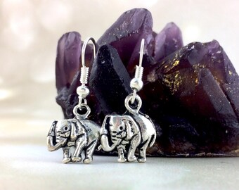 Sterling Silver Elephant Earrings - Elephant Gift For Her - Womens Elephant Jewelry - Dangle Clip On Animal Simple Cute Stocking Stuffer J25