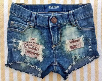 3T Girls Sequin Distressed Shorts, Distressed Jeans, Ripped Jeans, Fabric Jeans