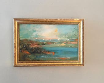 Autumn Sailing- Landscape -Impressionistic- Landscape- Original- 5 x 8 approx. inch - including Frame - Collectible - Fine Art
