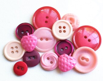 pink cranberry red strawberry eco friendly buttons--mixed lot of 14