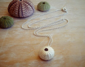 Sterling Silver Sea Urchin Pendant with Sterling Silver Chain - Large Size Sea Urchin Necklace