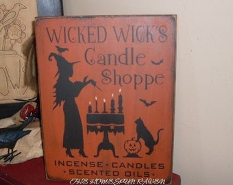 The Wicked Wicks Candle SHoppe Primitive Handpainted WICCAN wood sign plaque