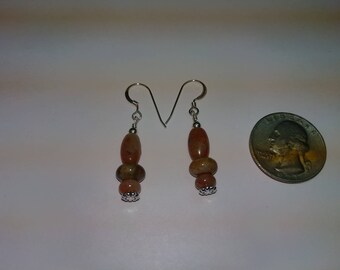 Handmade Sterling silver and coprolite (Dino dung) bead earrings