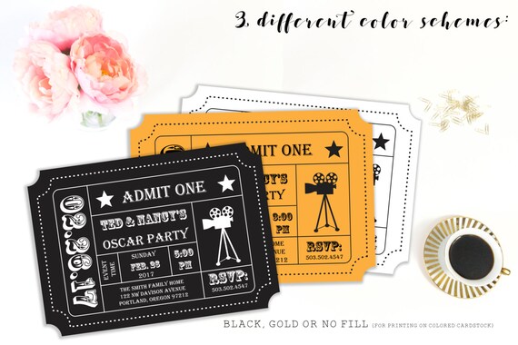 oscar party invitation movie night party movie ticket