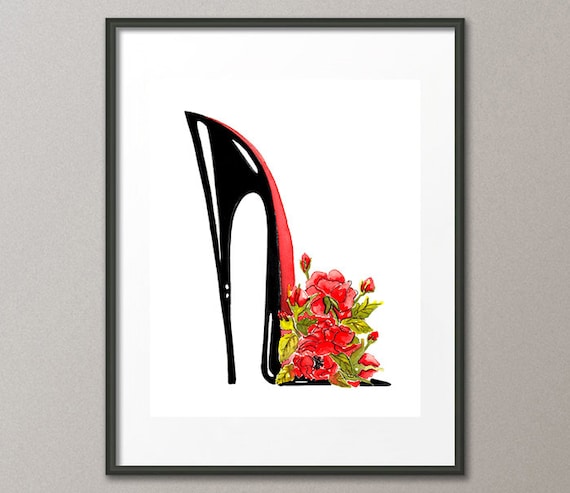 Fine Art Print Red Roses Flower Shoes Stiletto Fashion