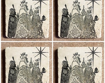 Christmas Coasters ~ 3 Wise Men Coasters ~ Winter Coasters ~ Drink Coasters ~ Tile Coasters