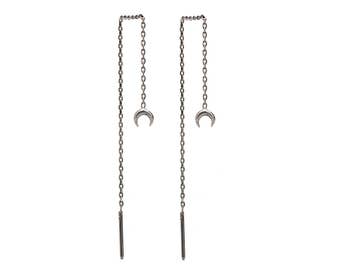 Threader Earrings Crescent Moon Phase Earrings Sterling Silver Chain Earrings Celestial Dangle Minimalist Jewelry - CHN002