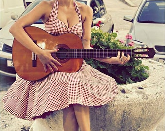 Red Gingham Dress Pin Up Dress Summer Dress Holiday Dress Party Dress Rockabilly Dress 50s Dress Retro Swing Dress Sun Dress Plus Size Dress