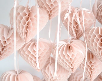 3 heart shaped paper honeycomb Decorations set - custom color / hanging party / decorations / birthday decorations / valentine's decor