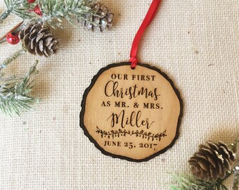 Our First Christmas as Mr and Mrs Ornament - Personalized Christmas Ornament for Newlyweds - Married Couple Christmas Gift - Wedding Gift