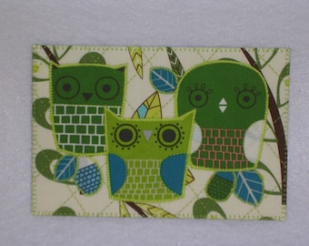 OWL Birthday Postcard MADE To ORDER Him Her Friend Mom Thank You Housewarming Frame Gift Hi Kitchen Bath Cabin Any Room 4x6 fabric quilted