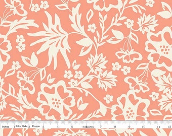 Cream and Peach Floral Fabric, Peach Floral Quilt Fabric, Riley Blake Apricot & Persimmon C4901 Floral Peach, Carina Gardner, Cotton