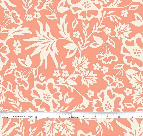 Cream and Peach Floral Fabric Peach Floral Quilt Fabric