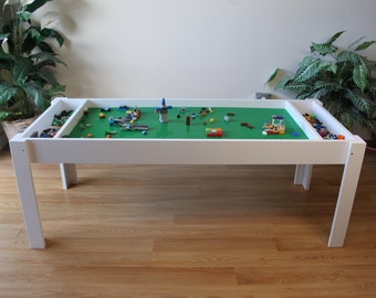Building bricks table, Activity table, Building blocks table, kids table, compatible with Lego® table and bricks, and duplo, train table