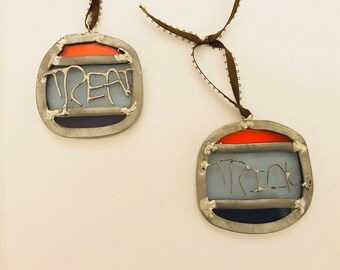 Trick or Treat Halloween Ornaments Set of Two - Stained Glass Sun Catcher - Halloween